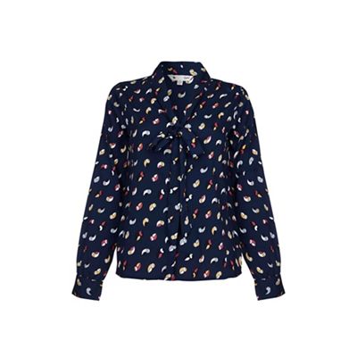 Blue Bird Printed Pussy Bow Blouse